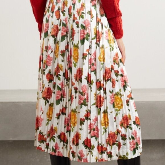 NWOT Commission Fanny Pleated Floral White/Multi Satin/Jacquard Midi SkirtM $805 - Picture 7 of 8